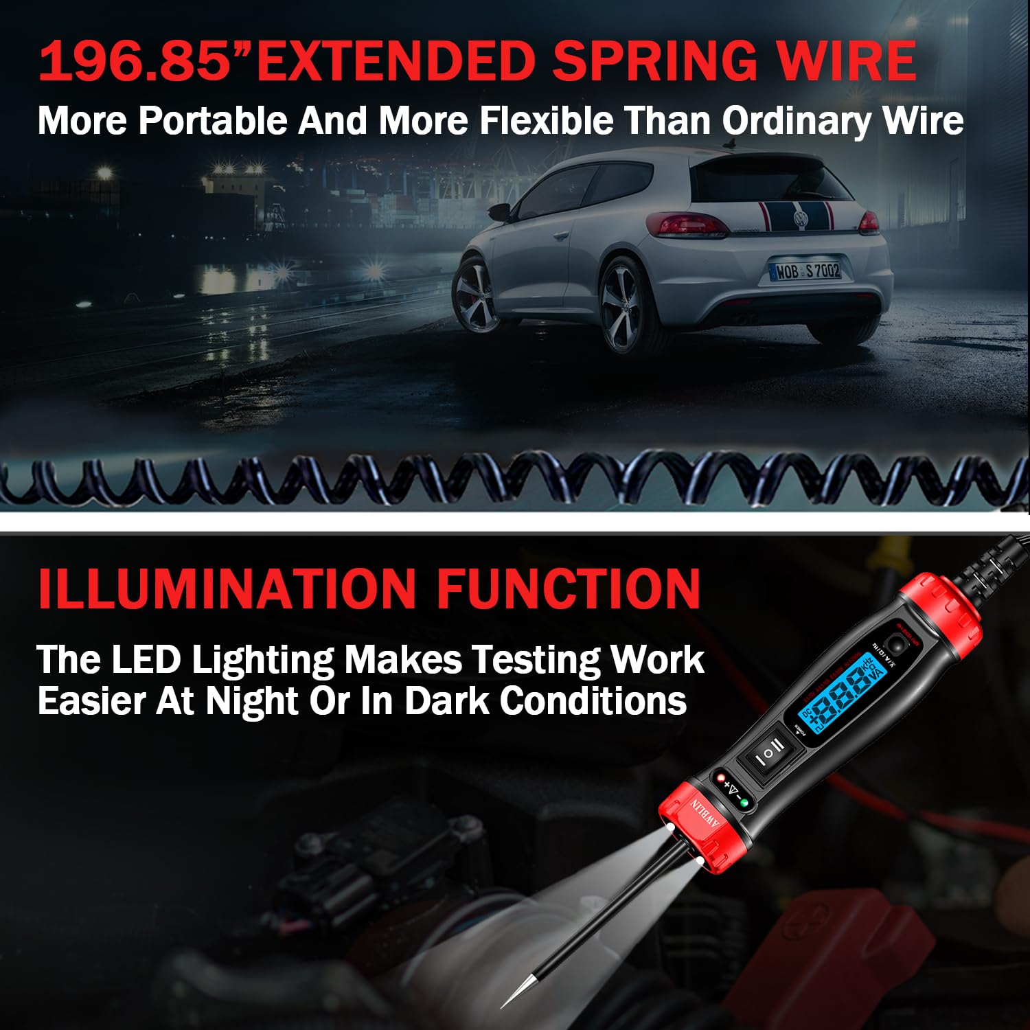 Upgrade Power Circuit Probe Tester, LCD Digital Automotive Test Light with Voltmeter&Illumination, DC Auto Voltage Tester, Relay Fuse Component Continuity Current Resistance Frequence Test. - Image 6