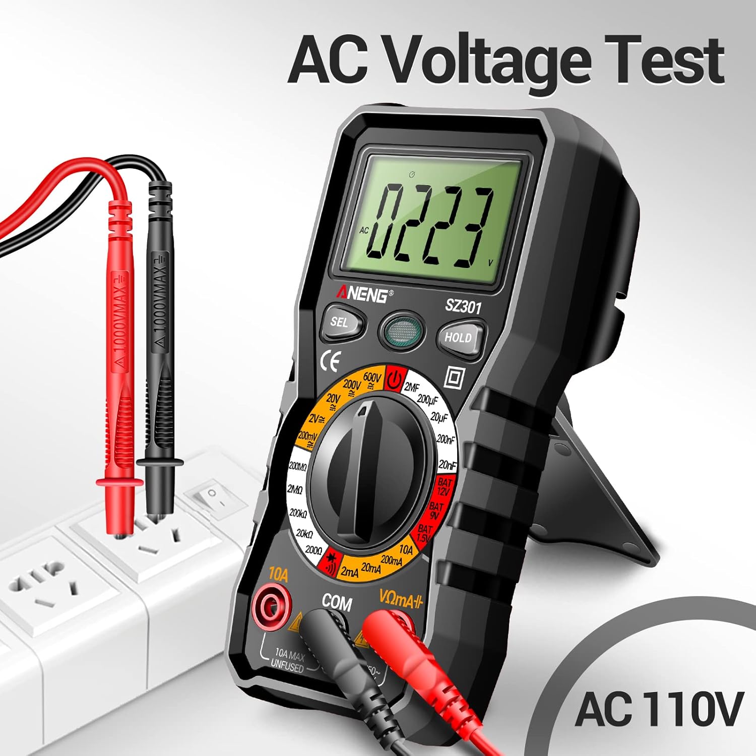 ANENG Digital Multimeter with Case,DC AC Voltmeter,Ohm Volt Amp Meter,Measures Voltage,Current,Resistance,Continuity,Diodes,Electric Tools for Househould Outlet,Automotive Battery Test - Image 4