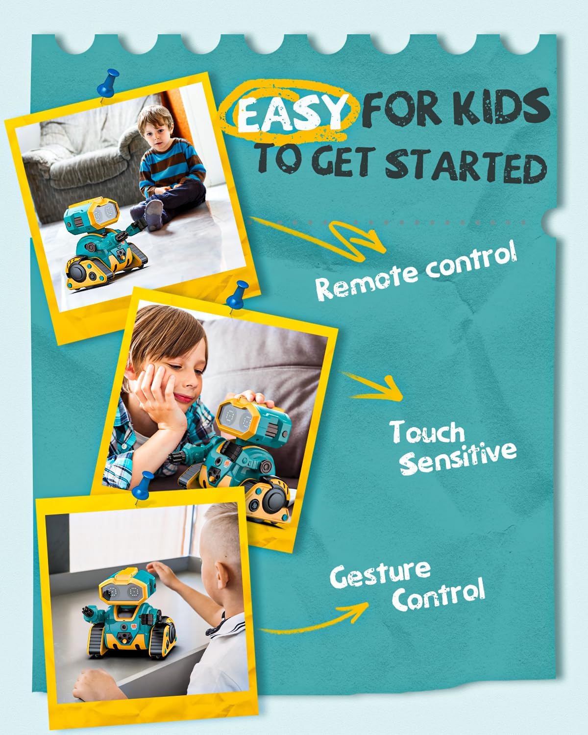 Holyton Robot Toys K103, Remote Control Robots for Kids with Editable Actions, Rechargeable, Auto-Demonstration, Dance Moves, Music, LED Eyes, Gifts for Boys and Girls - Image 4