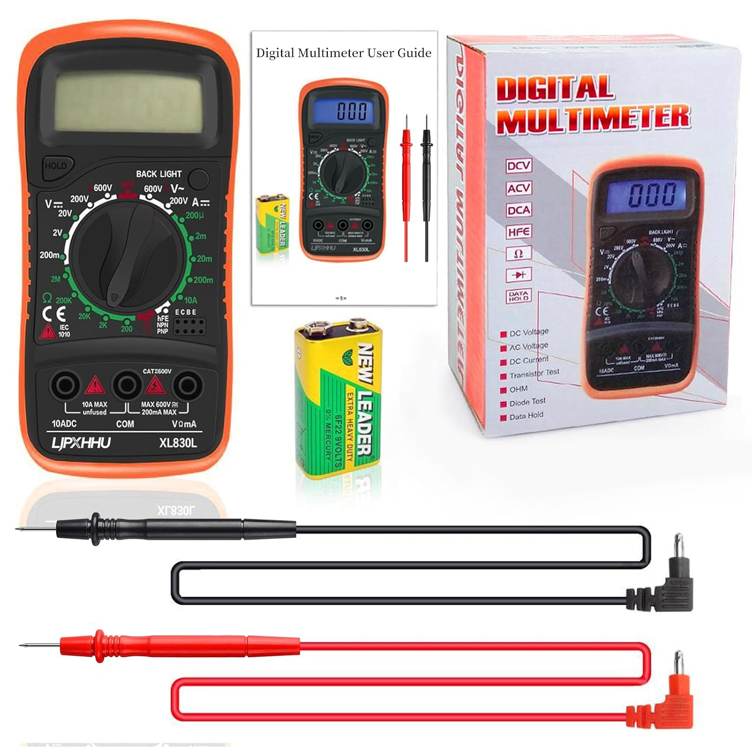 Digital Multimeter Voltmeter Battery Voltage Multi Tester Continuity Ohm Volt Amp DC AC Current Resistance Diodes 2000 Counts Electrical Test Meter with Leads Backlight LCD Display - Image 7