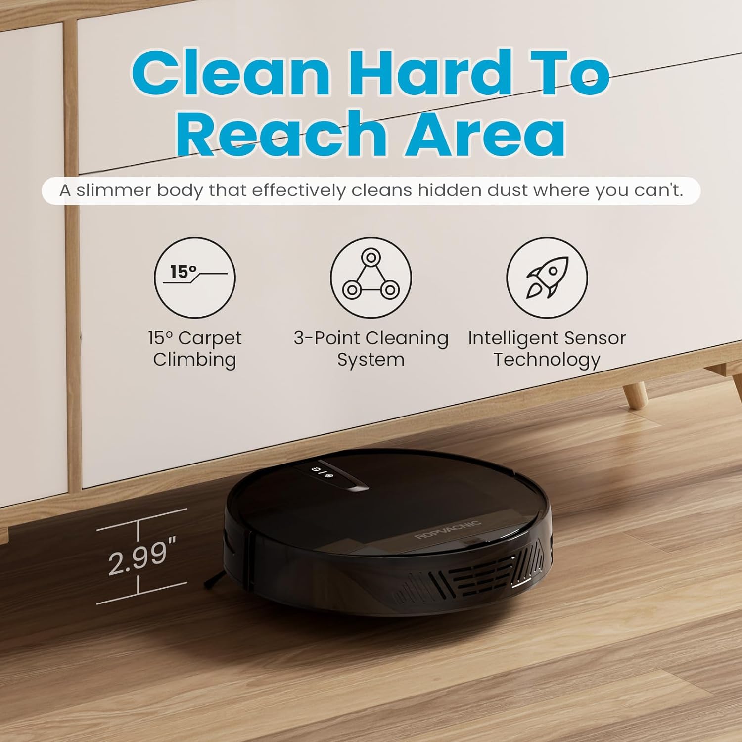 Robot Vacuum Cleaner with 3000Pa Cyclone Suction, APP/Voice/Remote Control, Automatic Self-Charging Robotic Vacuum, Scheduled Cleaning, Ideal for Pet Hair, Hard Floor, Low Carpet - Image 3