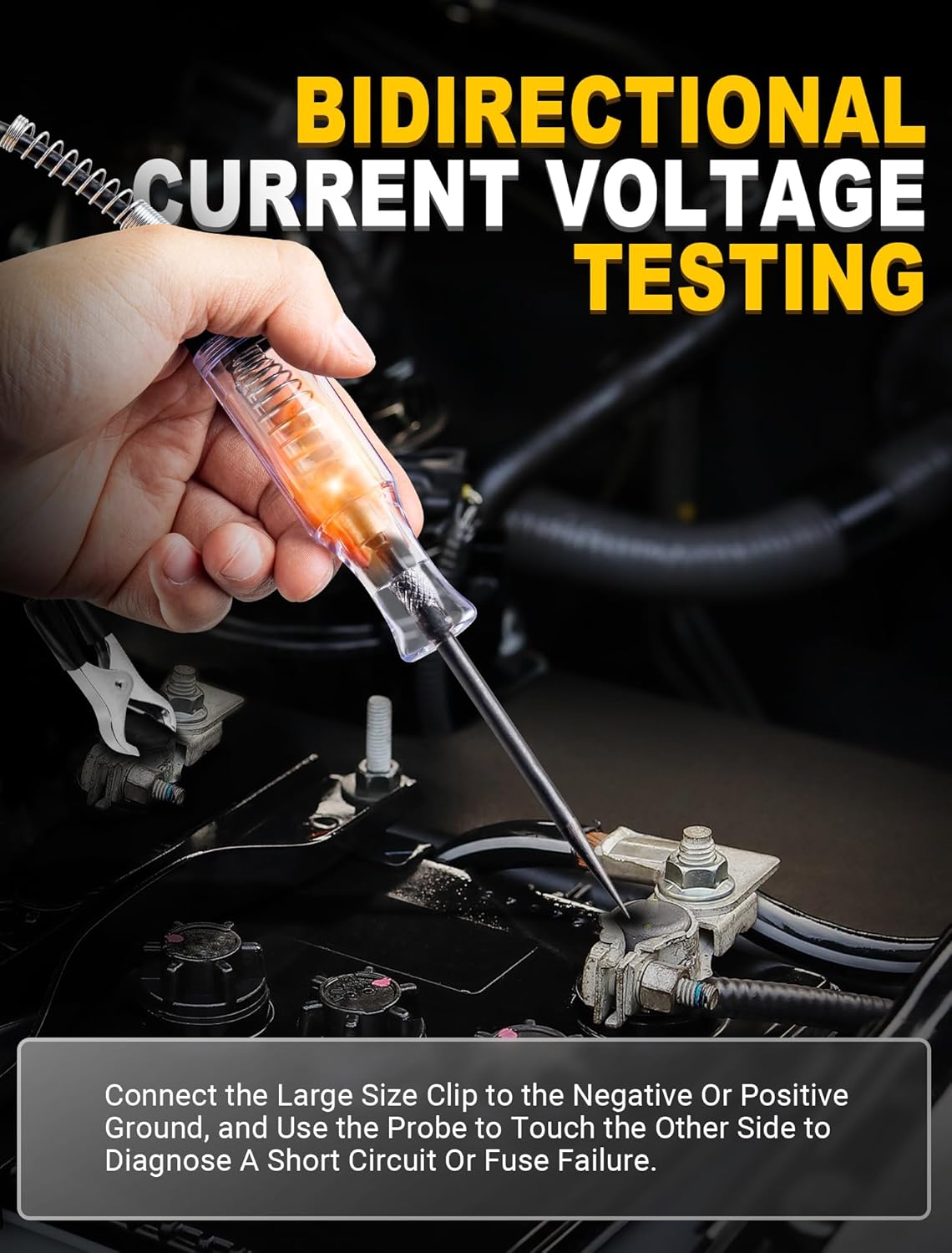 Test Light Automotive, 6V-12V-24V Circuit Tester with Light for Continuity Voltage Electrical Fuse Tester, Car Electric Tester Pen ABS Handle with Sharp Probe&Alligator Clip for Sedan, SUV, RV, Truck - Image 5