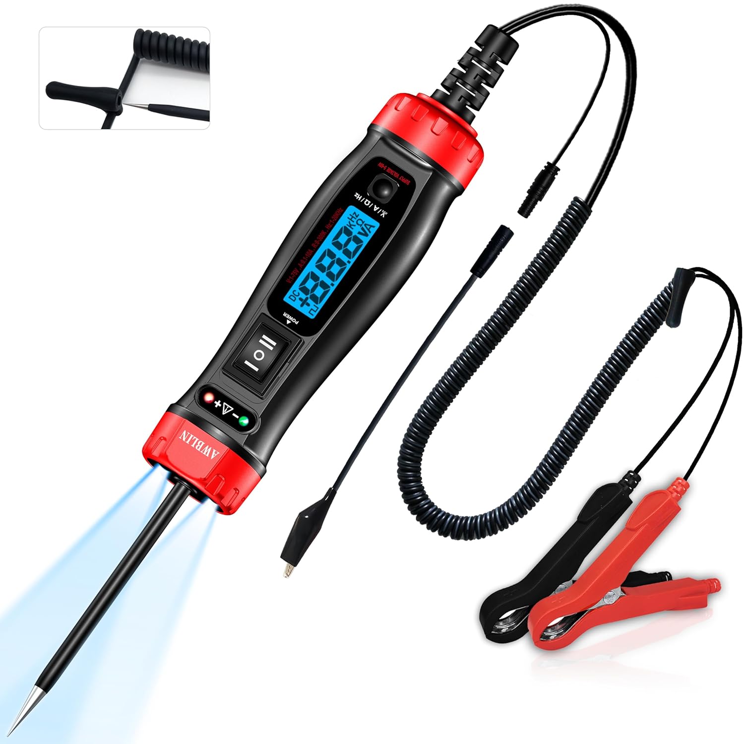 Upgrade Power Circuit Probe Tester, LCD Digital Automotive Test Light with Voltmeter&Illumination, DC Auto Voltage Tester, Relay Fuse Component Continuity Current Resistance Frequence Test.