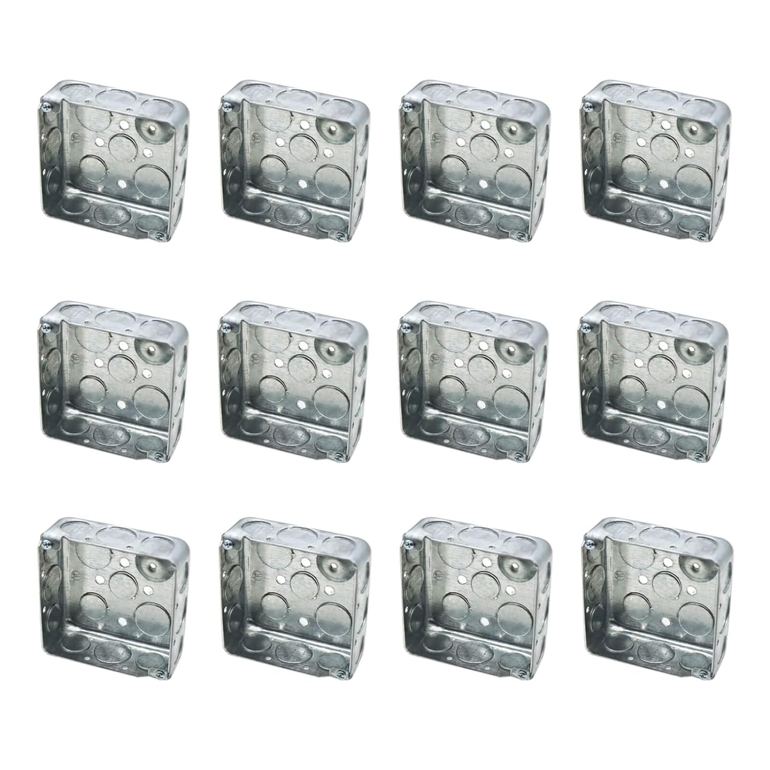 12 Pack 4" Square Electrical Box, 1-1/2'' Deep Metal Electrical Box, 21.0 Cu. in. Capacity, Electrical Junction Box, Galvanized