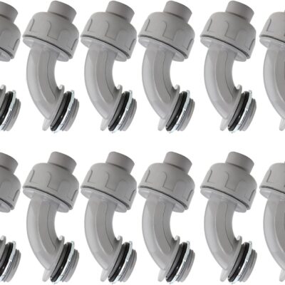 1/2 Inch Flexible Conduit Liquid Tight Connector Nonmetallic Liquid Tight 90° Conduit PVC Flexible Electrical Conduit Fittings 12PACK