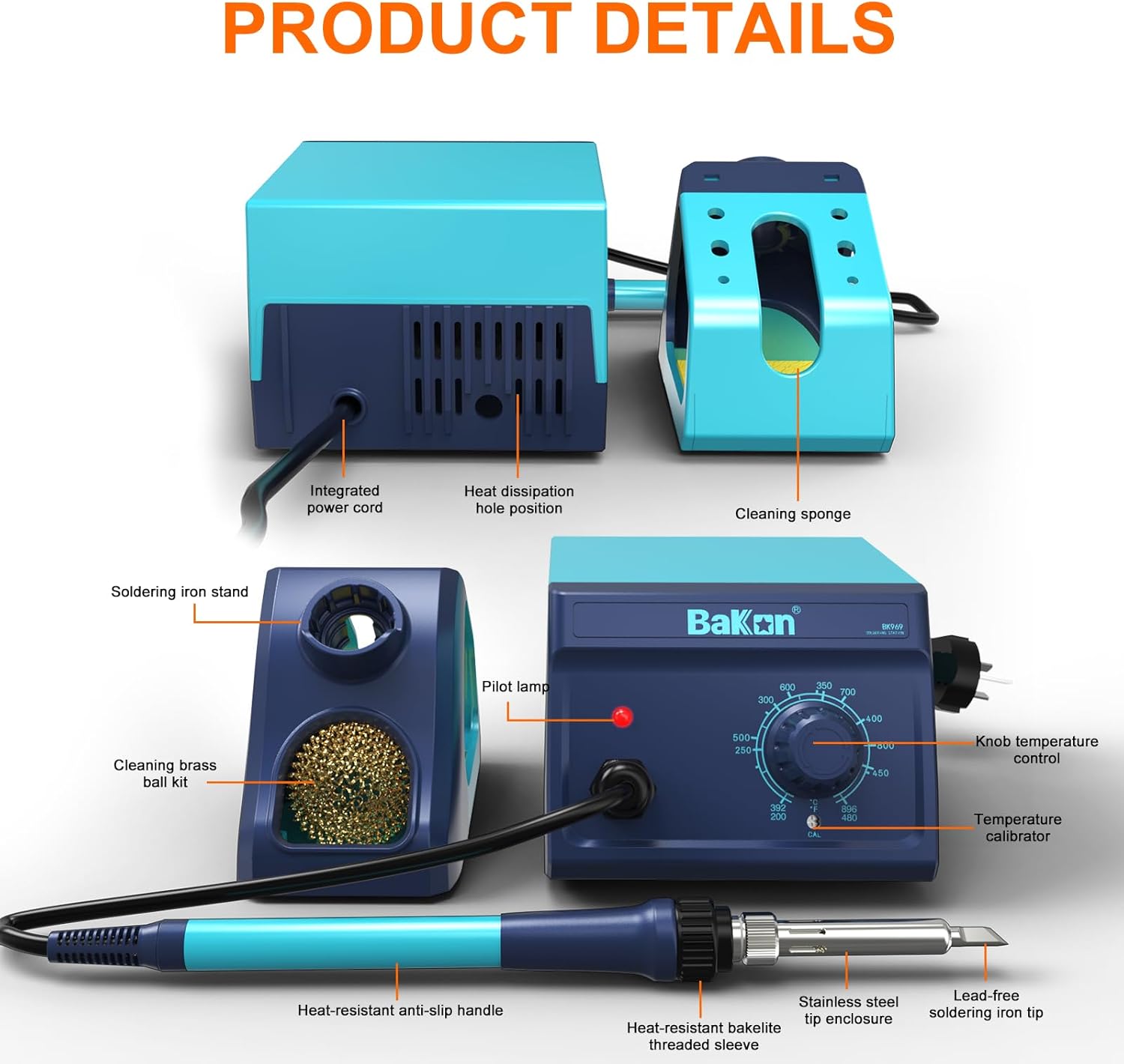 969 Soldering Iron Kit,90W Precision Soldering Station,Soldering Kit with Knob Stepless Temp Controlled,5 Extra Iron Tips,Lead-Free Solder,Sucker,Tweezers,for Electronics Beginner - Image 5