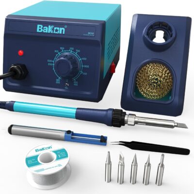 969 Soldering Iron Kit,90W Precision Soldering Station,Soldering Kit with Knob Stepless Temp Controlled,5 Extra Iron Tips,Lead-Free Solder,Sucker,Tweezers,for Electronics Beginner
