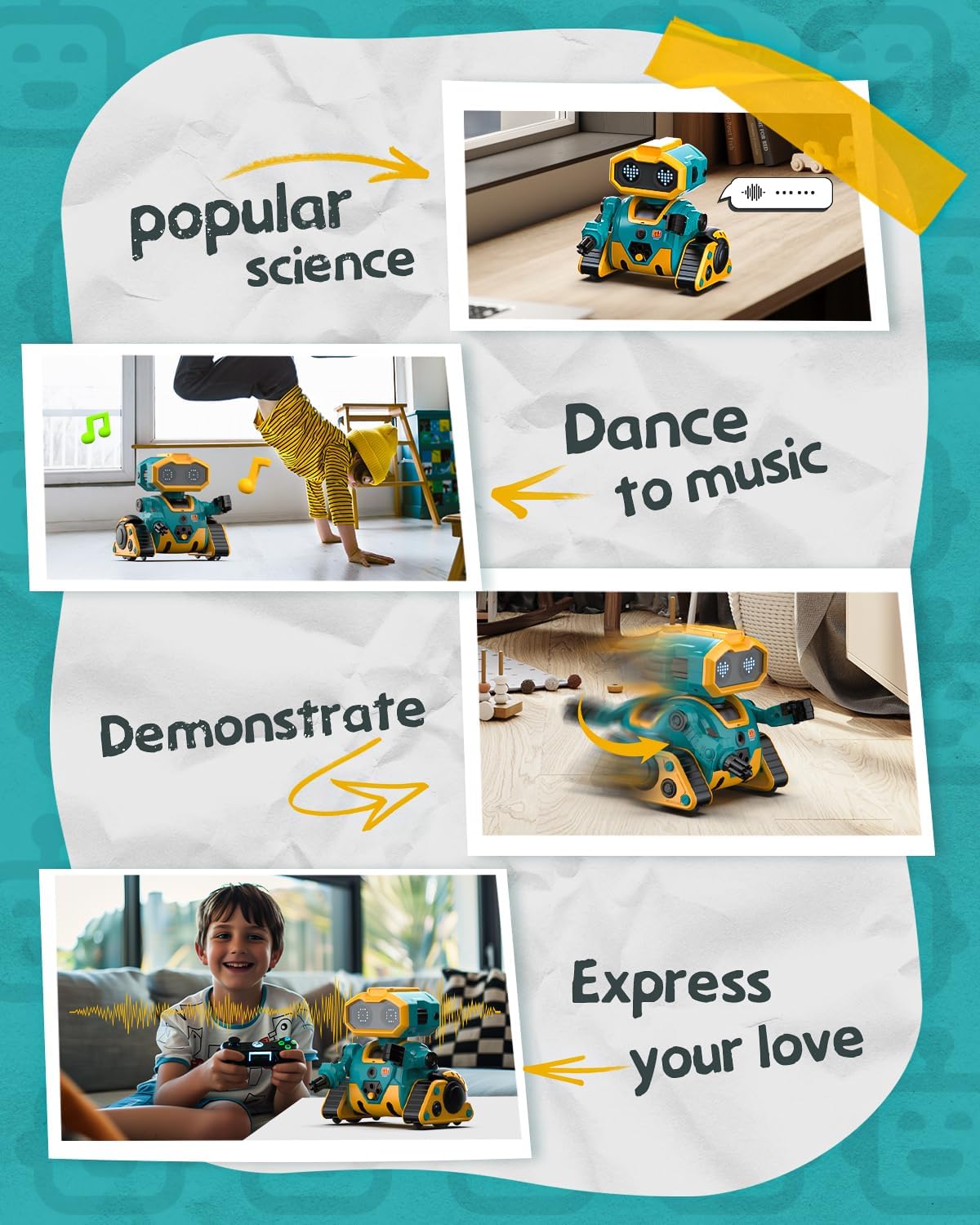 Holyton Robot Toys K103, Remote Control Robots for Kids with Editable Actions, Rechargeable, Auto-Demonstration, Dance Moves, Music, LED Eyes, Gifts for Boys and Girls - Image 5