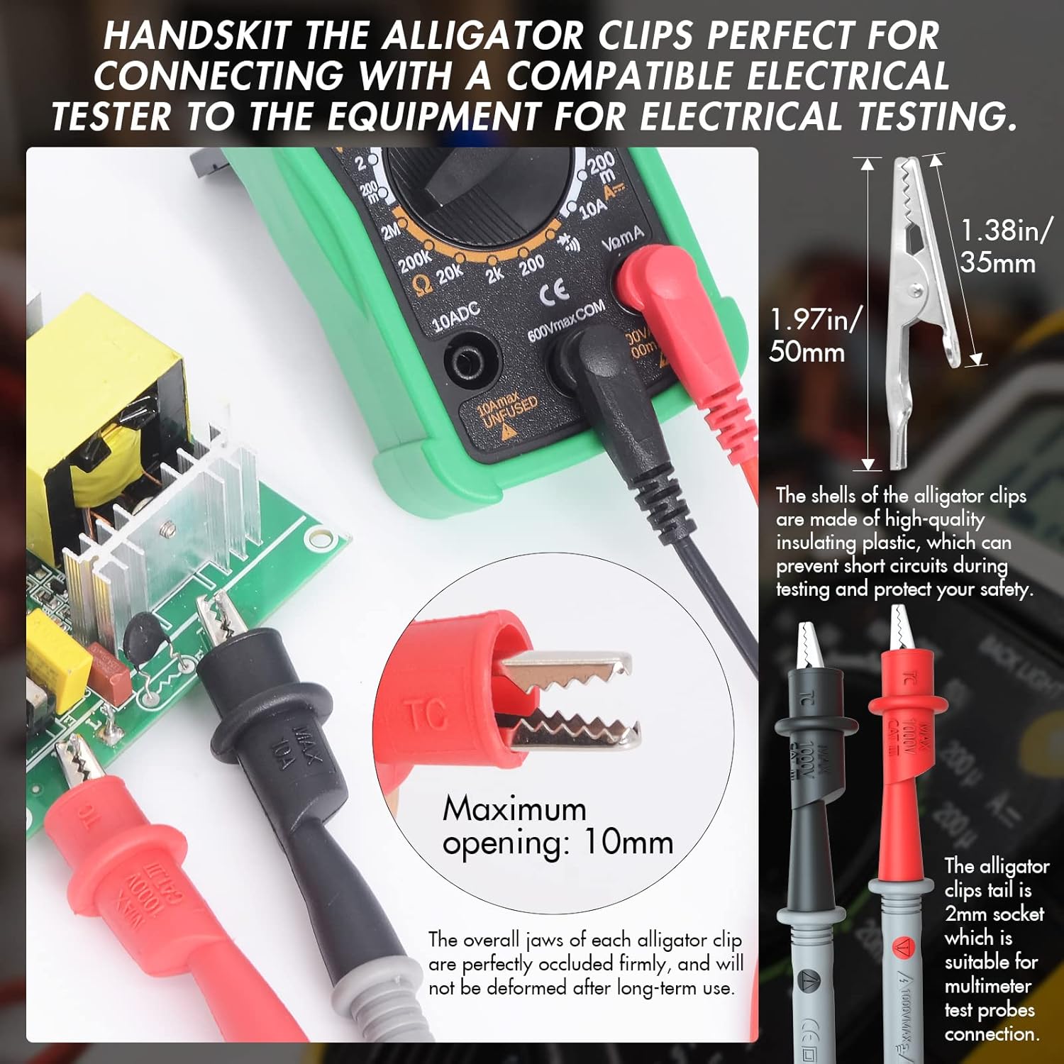 Electrical Multimeter Test Leads Set with Alligator Clips Test Hook Test Probes Lead Professional Kit 1000V 10A CAT.II - Image 7