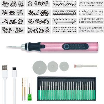USB Rechargable Cordless Engraving Pen, Electric Engraver Pen For Metal, Wood, Glass, Jewelry and Plastic, Professional Engraving Machine With 34 Accessories 16 Stencils, Mini DIY Engraving Tool Kit