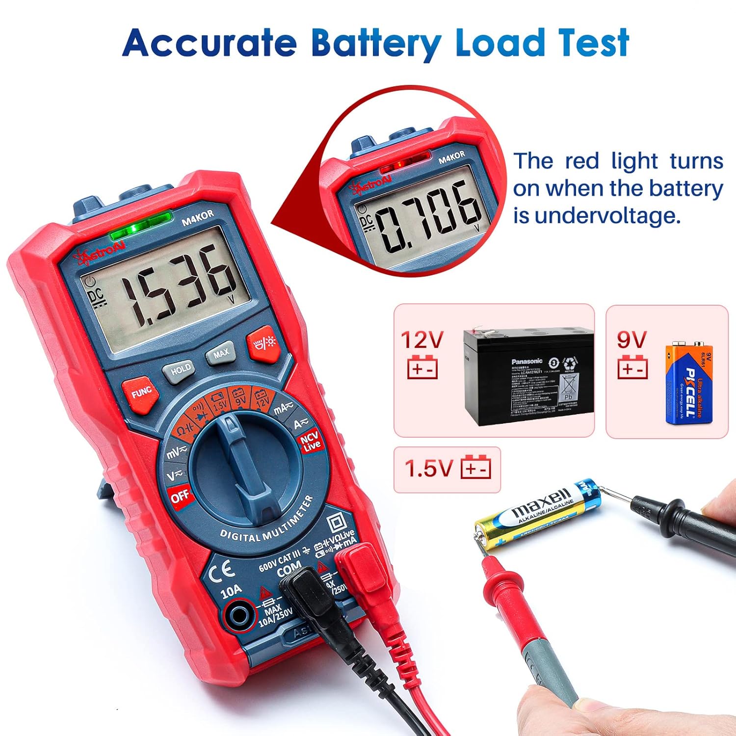 AstroAI Multimeter Tester, TRMS 4000 Counts Volt Meter Auto-Ranging Ohmmeter Digital 1.5v/9v/12v Battery Voltage Tester Measure Voltage Current Resistance Diodes Continuity Capacitance with NCV - Image 4