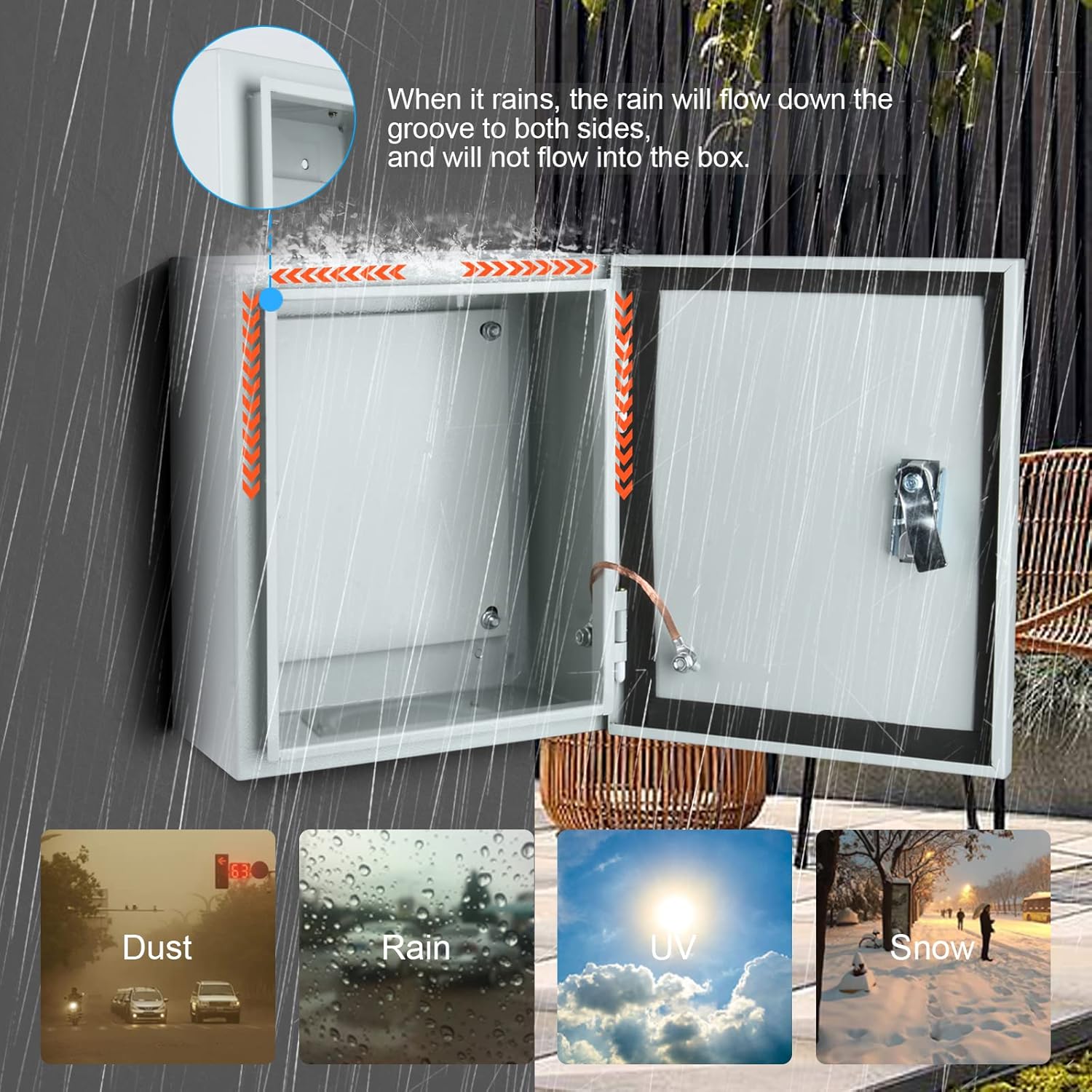 Steel Electrical Junction Box, Indoor&Outdoor Electrical Enclosure Box, Wall Mounted Waterproof&Dustproof Metal Box, Universal Electric Equipment Enclosure Box with Safety Locks and Mounting Plates - Image 3