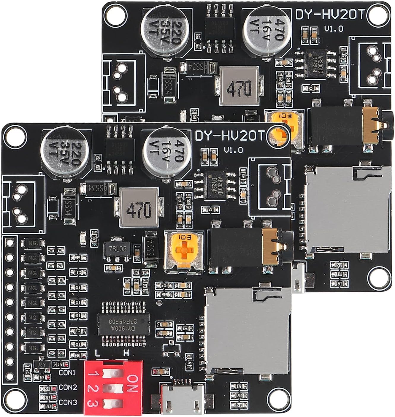 2PCS 20W Voice Playback Module MP3 Music Player DC 6-35V 12V/24V Sound Board USB Downloadable Music Player 24-bit DAC Output MP3 WAV Support TF Card 32GB for Broadcast Device