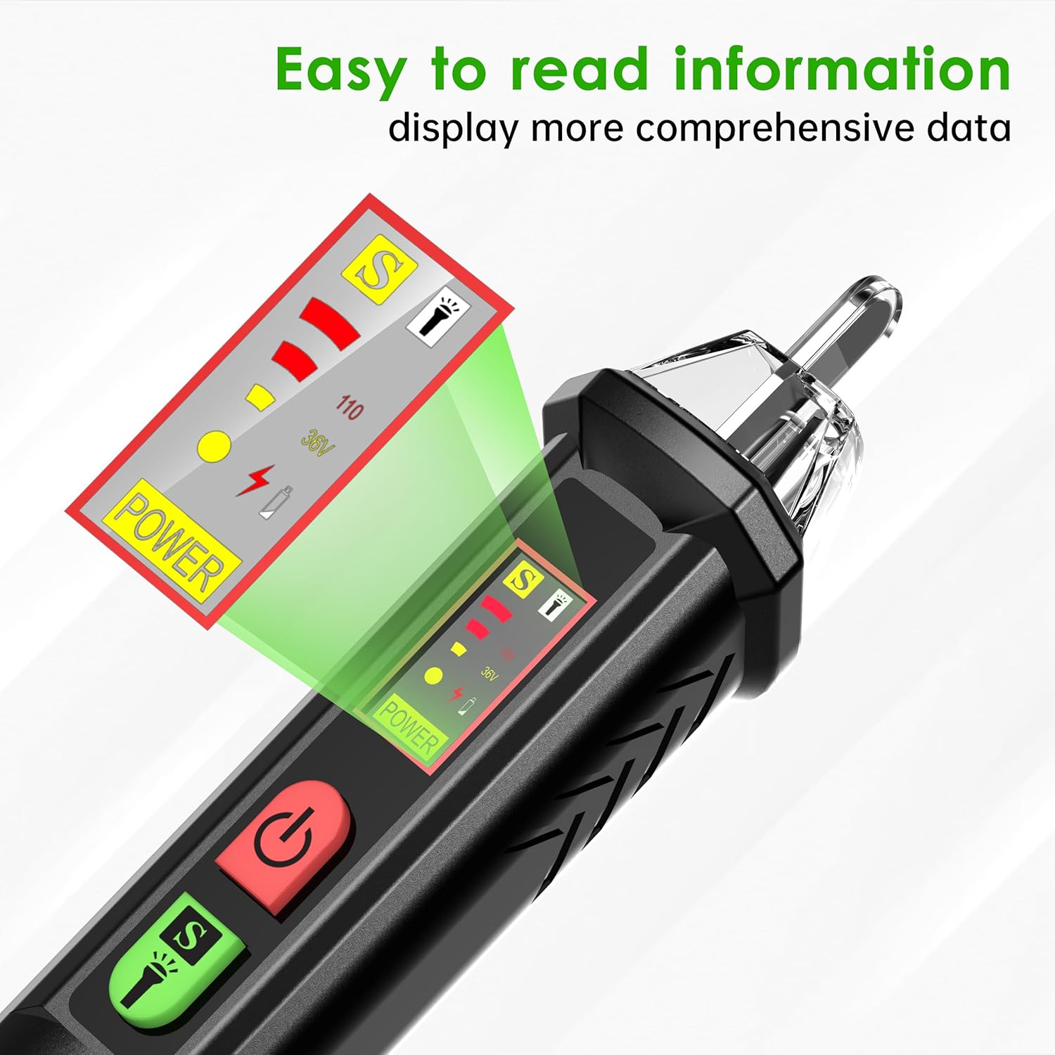 Voltage Tester with LED Display,Dual Range 12-1000V/48-1000V,Buzzer Alarm,Flashlight,Non Contact Voltage Tester, CAT Safety Standards for Circuit Detection - Image 2