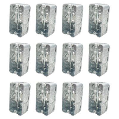 12 Packs 4x2 Inch Metal Electrical Box, Single Gang Electrical Box, Ten 1/2 Inch Knockouts, Raised Ground, 13 Cu. in. Capacity, 1-7/8" Deep, Junction Box Metal, Galvanized