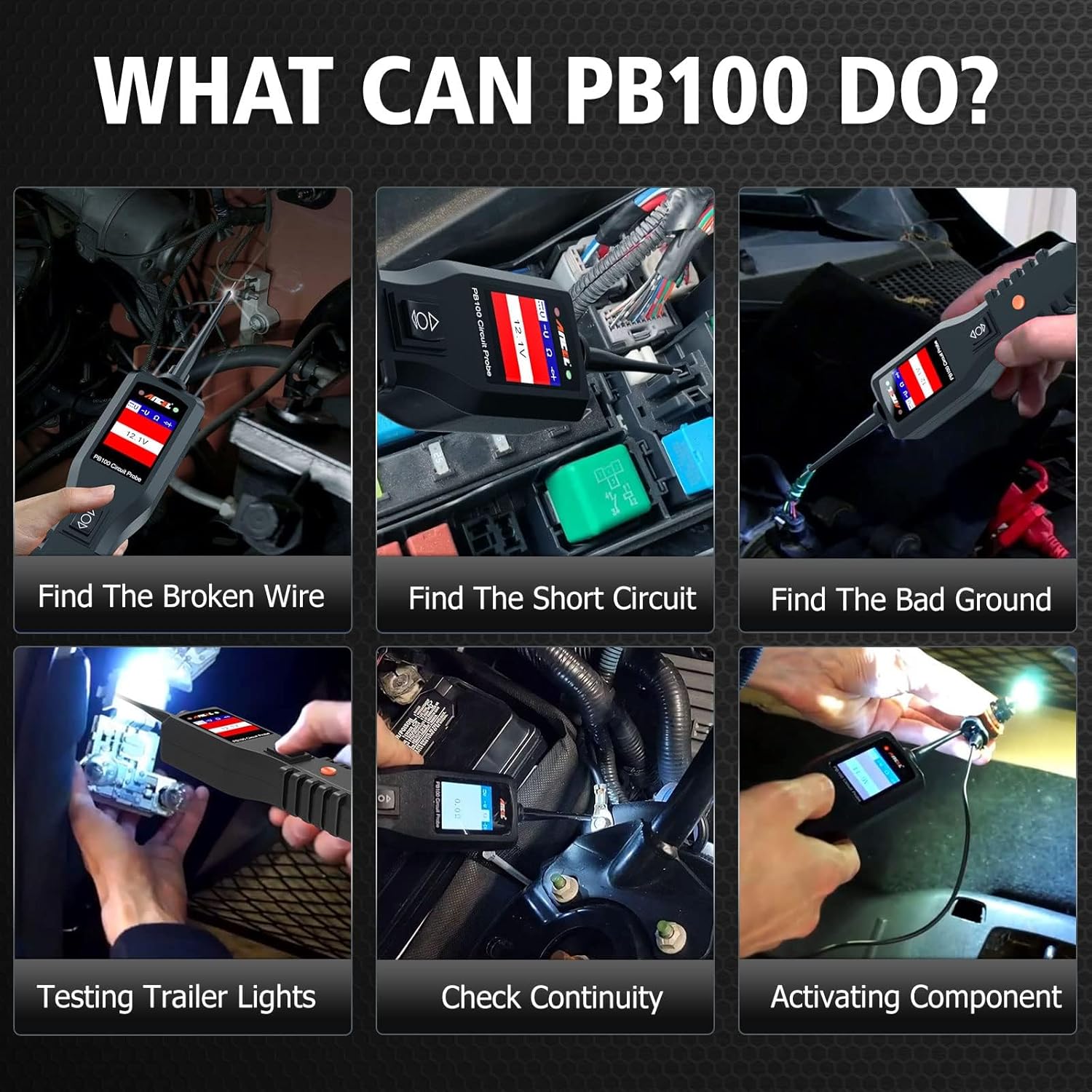 ANCEL PB100 Automotive Power Circuit Probe Tester, 12V 24V Car Test Light Electrical Diagnostic Tool Master Kit AC DC Digital Voltage Short Finder, Relay Fuse Tester Trailer 3 System Thermometer 4 - Image 2