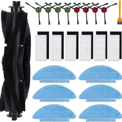Replacement Accessories Kit for Tikom L9000 L8000, Lubluelu SL60D, Laresar L6 Nex Robotic Vacuum Cleaner Spare Parts, 1 Main Roller, 8 Side Brush, 6 Hepa Filter, 6 Mop Cloths, 1 Cleaning Brush (22pcs)