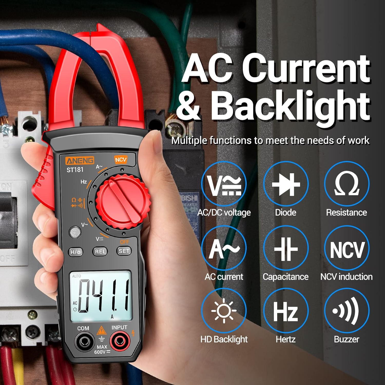 ANENG Digital Clamp Meter Multimeter Tester 4000 Counts with NCV Amp Ohm Volt Measures AC Current, AC/DC Voltage,Capacitance, Resistance, Diodes, Continuity Frequency Backlight Electrican Tools - Image 2