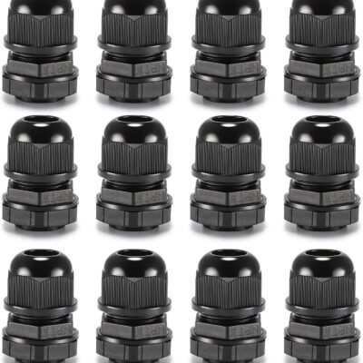 QILIPSU 1/2 NPT Nylon Cable Gland, Waterproof IP68 Adjustable Locknut for 6-12mm Cable Diameter (1/2 NPT, 12pcs)