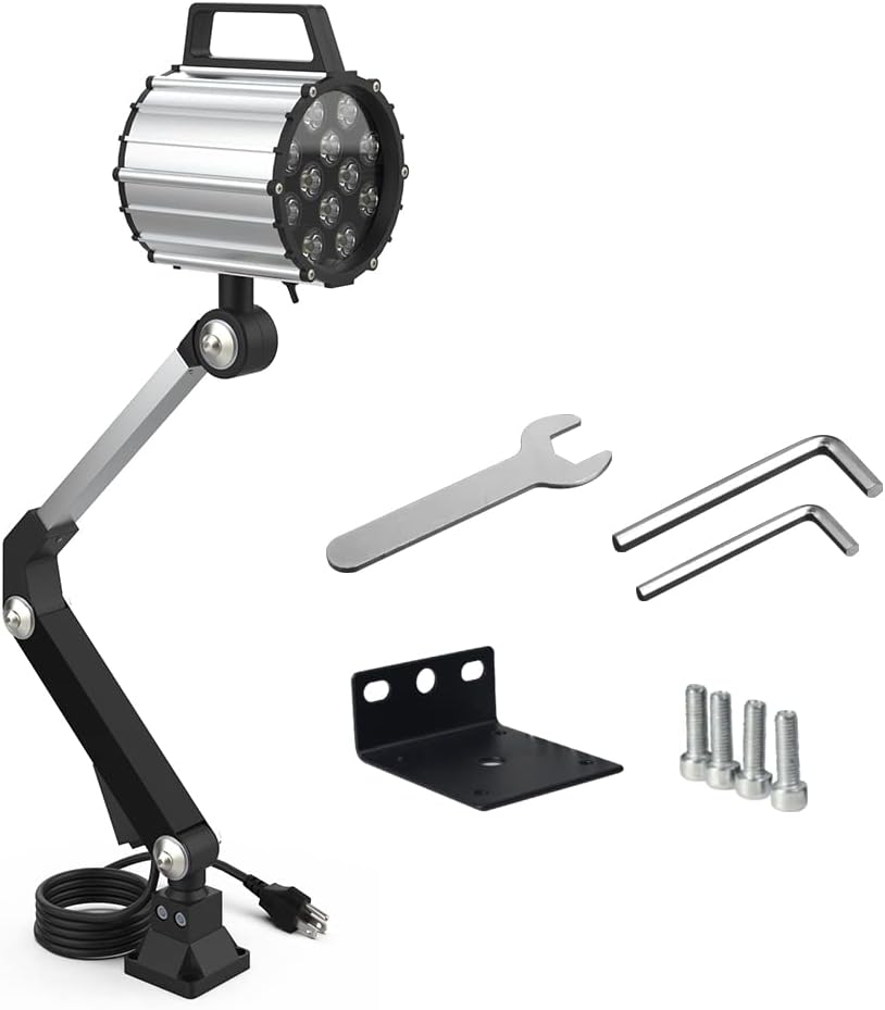 Led Waterproof Machine Work Light, Multipurpose Adjustable Angle Aluminum Alloy Long Arm for Lathe CNC Milling Drill Press and Workbench, AC 110~240V with US Plug