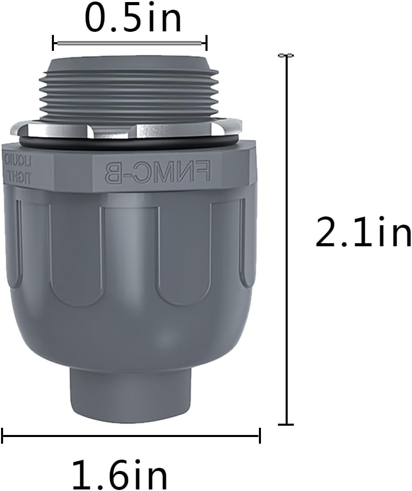 60 Pcs 1/2 Inch Liquid Tight Connector PVC Electrical Conduit Fittings Non-Metallic Connector 180 Degree Flexible Conduit Connector for Home Bathroom Kitchen Pipe, Gray - Image 2