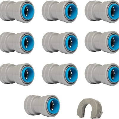 QuickFitting 1/2 inch Conduit Coupling | Push Install PVC Electrical Conduit Fitting | for Rigid Sch 40 and Sch 80 PVC Conduit | 10-Pack Liquid Tight Conduit Connectors