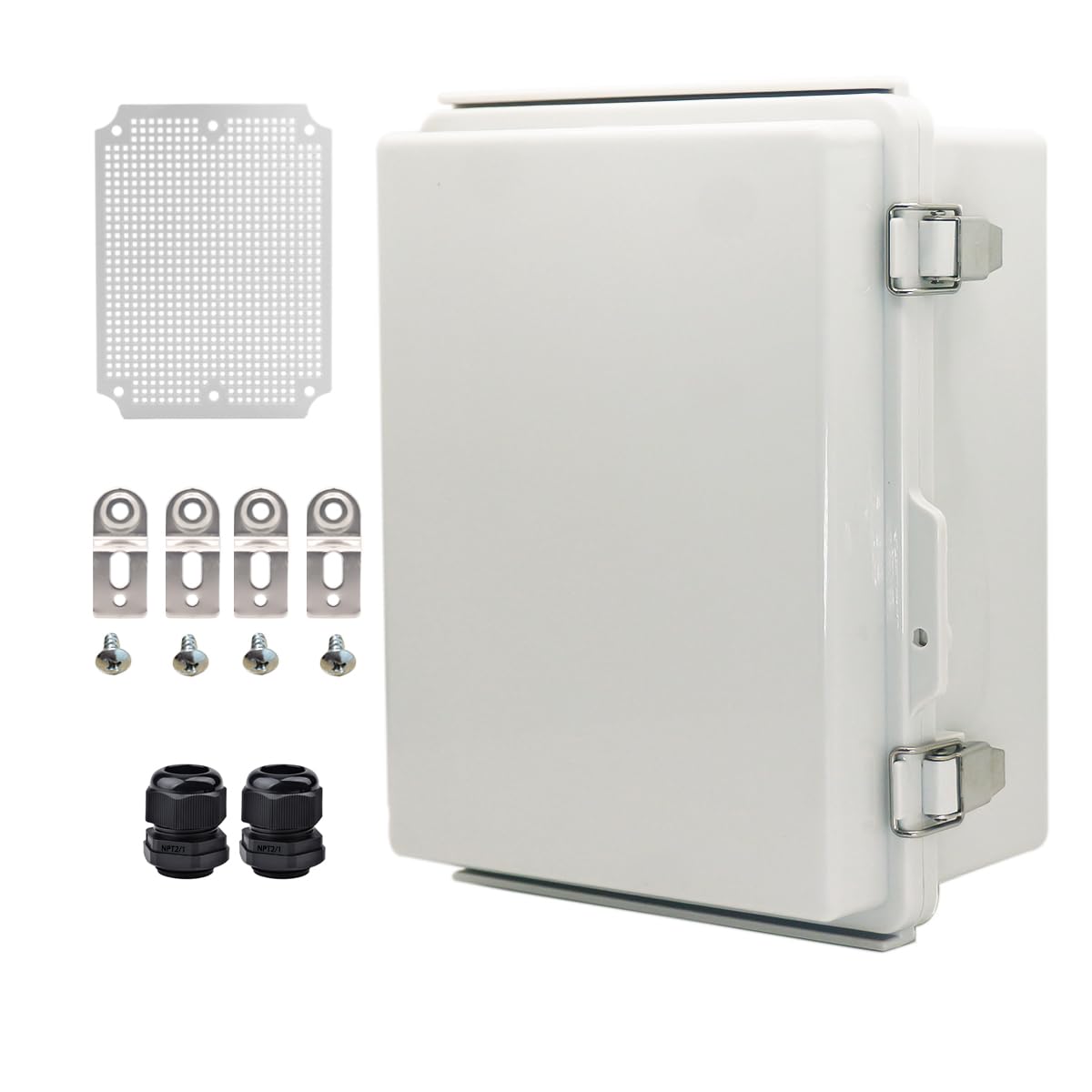 Outdoor Waterproof Electrical Box Junction Box Weatherproof IP67 ABS Plastic Enclosure Switch Router Project Box Electronics DIY Enclosure With Mounting Plate Wall Bracket Grey 8.6"x6.6"x4.3"