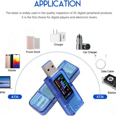 AT34 USB 3.0 Tester,USB Power Meter 30V 4A USB Voltage Tester Multimeter Digital Multimeter Current Tester Voltmeter Ammeter IPS Color Display Capacity Power USB Charger Tester