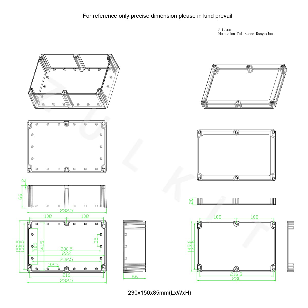 Junction Box, Zulkit Project Box IP65 Waterproof Dustproof ABS Plastic Electrical Boxes Electronic Enclosure Black 9.1 x 5.9 x 3.4 inch(230 x 150 x 85 mm)(Pack of 1) - Image 8