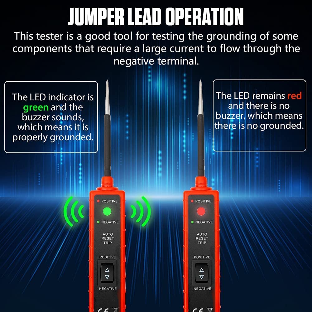 Power Circuit Probe Tester with Overload Protection and Component Activation, Polarity Identify Continuity Short Circuit Tester 6-24V with LED Test Light, Buzzer Warning,13FT Long Extension Cable - Image 6
