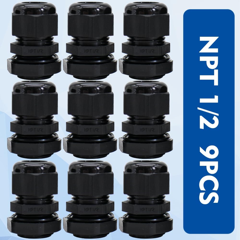 Cable Gland Electrical Conduit Fittings, NPT 1/2" Liquid Tight Connector 9PCS, Excellent Anti Pull Protection For Wires, Widely Used For Wire Splicing And Cable Fixation - Image 3