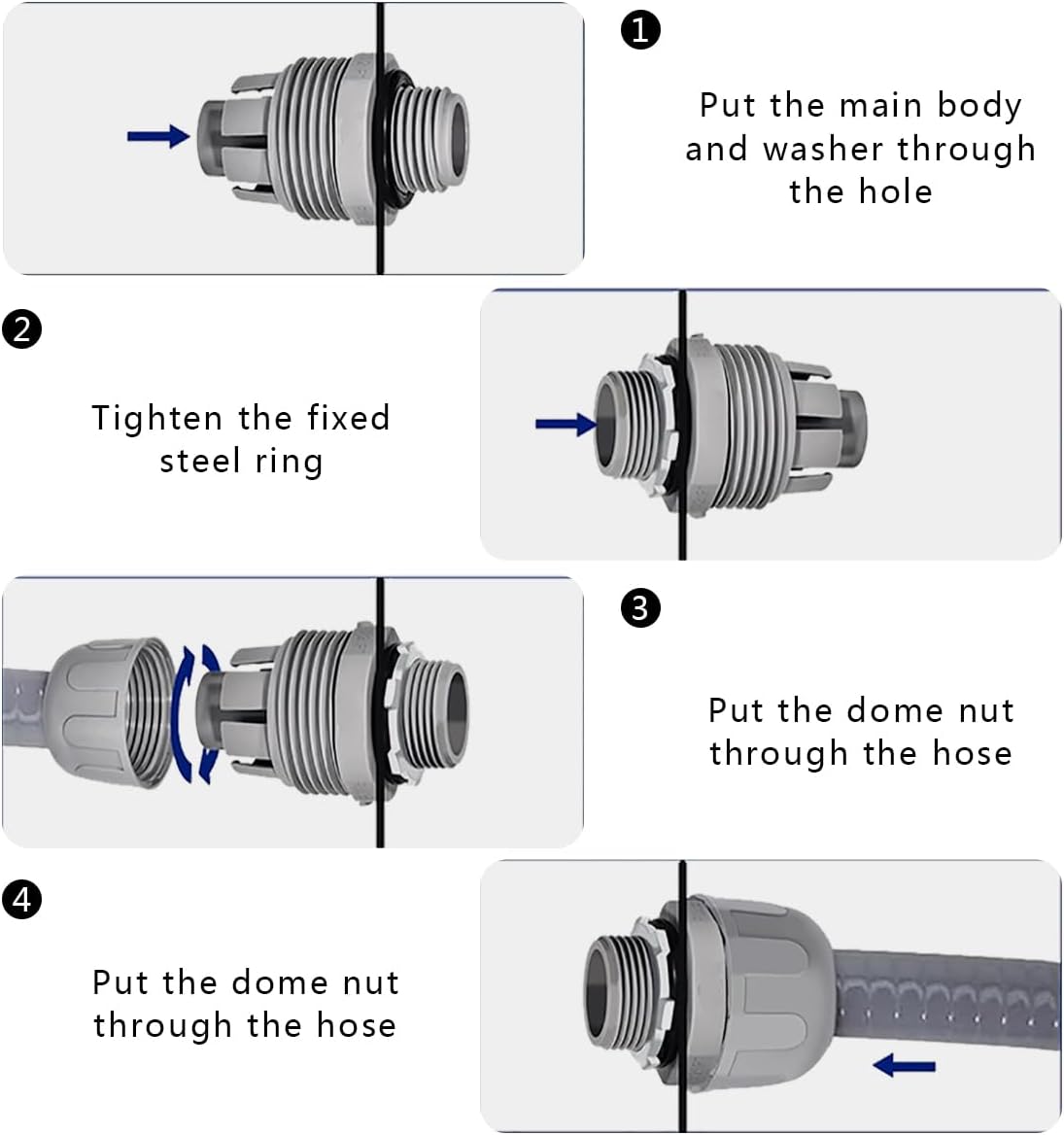 60 Pcs 1/2 Inch Liquid Tight Connector PVC Electrical Conduit Fittings Non-Metallic Connector 180 Degree Flexible Conduit Connector for Home Bathroom Kitchen Pipe, Gray - Image 5