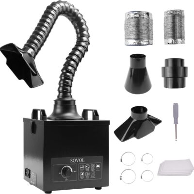 Sovol Solder Fume Extractor, 100W Suction Smoke Absorber Remover with Air Volume 200m³/h, 3-Stage Filtration, 2 shapes of Smoke Hoods and 3 Exhaust Hoses for Welding Smoke Absorption Soldering