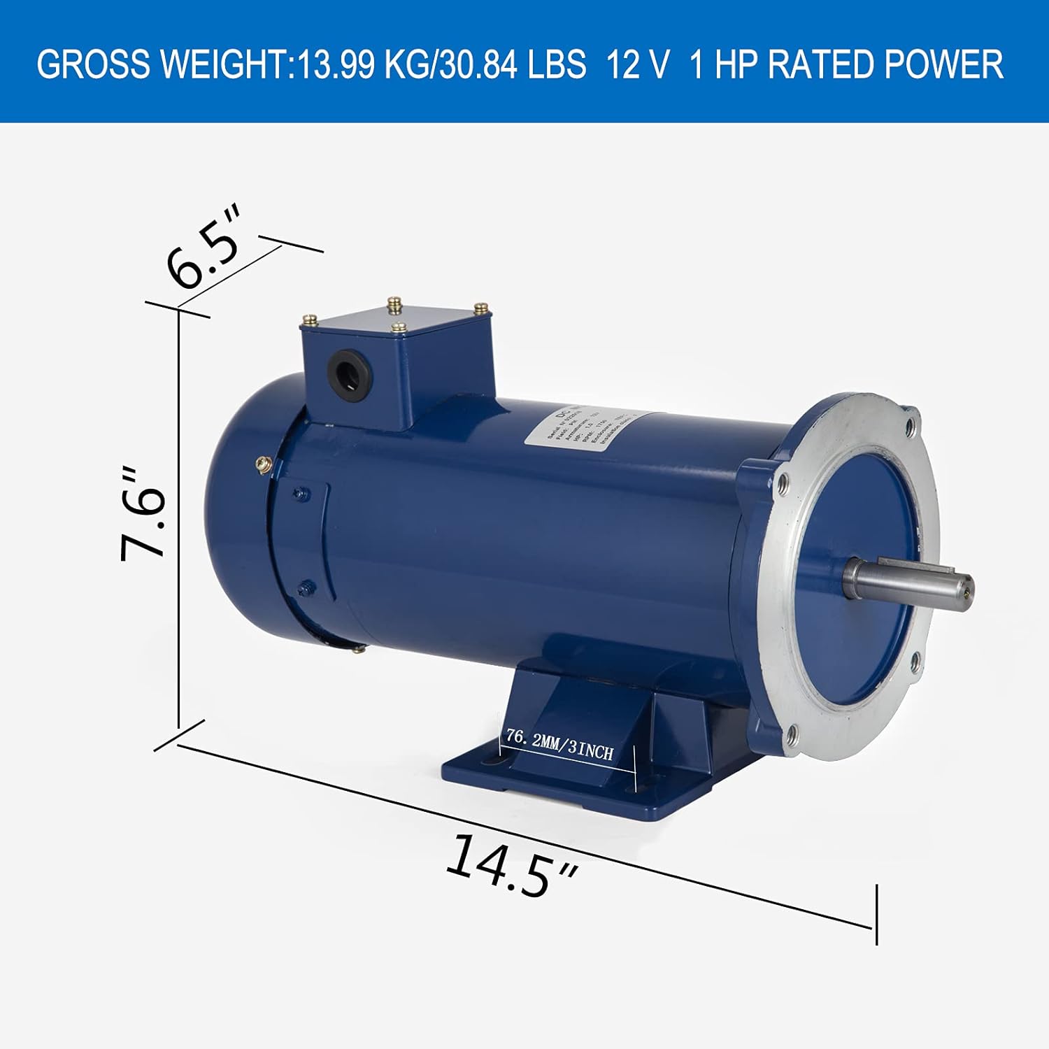 VEVOR 1 Hp DC Motor Rated Speed 1750 RPM 12V Electric Motor Permanent Magnet Motor - Image 3