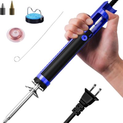 Desoldering Gun, Solder Sucker Desoldering Iron Electric Desoldering Tool with Desoldering Nozzles, Solder Wick, Soldering Tip and Cleaning Pin (Blue)