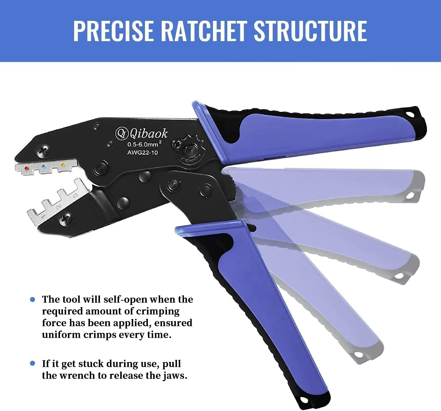 Qibaok Crimping Tool Ratcheting Wire Crimper for Heat Shrink Connectors Ratchet Terminal Crimper Wire Crimp Tool AWG 22-10 - Image 5