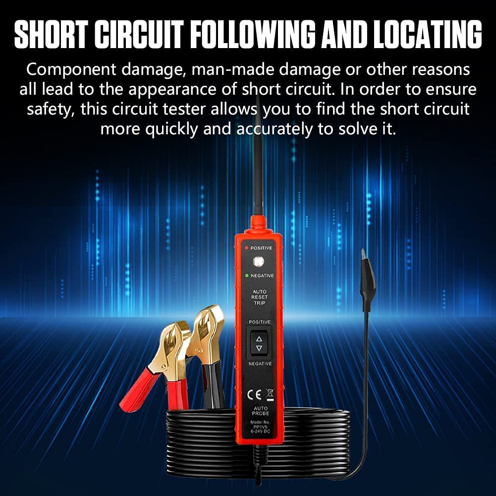 Power Circuit Probe Tester with Overload Protection and Component Activation, Polarity Identify Continuity Short Circuit Tester 6-24V with LED Test Light, Buzzer Warning,13FT Long Extension Cable - Image 4