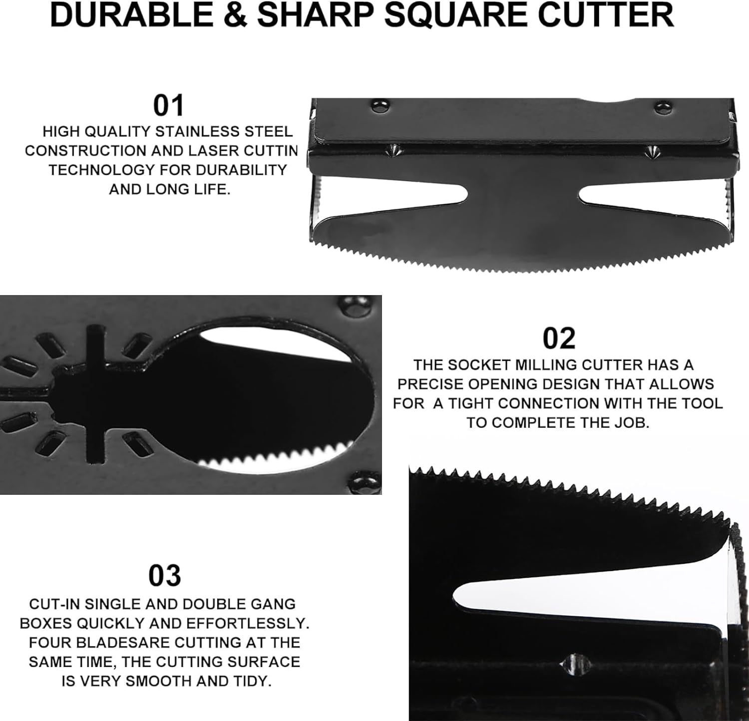 Square Slot Cutter, Stainless Steel Cut Outs, Outlet Square Slot Cutter Box for Oscillating Power Multi-Tools to Cut-in Single Gang Wall Boxes, One Step in Place Slot Cutter for Drywall, Wood - Image 2