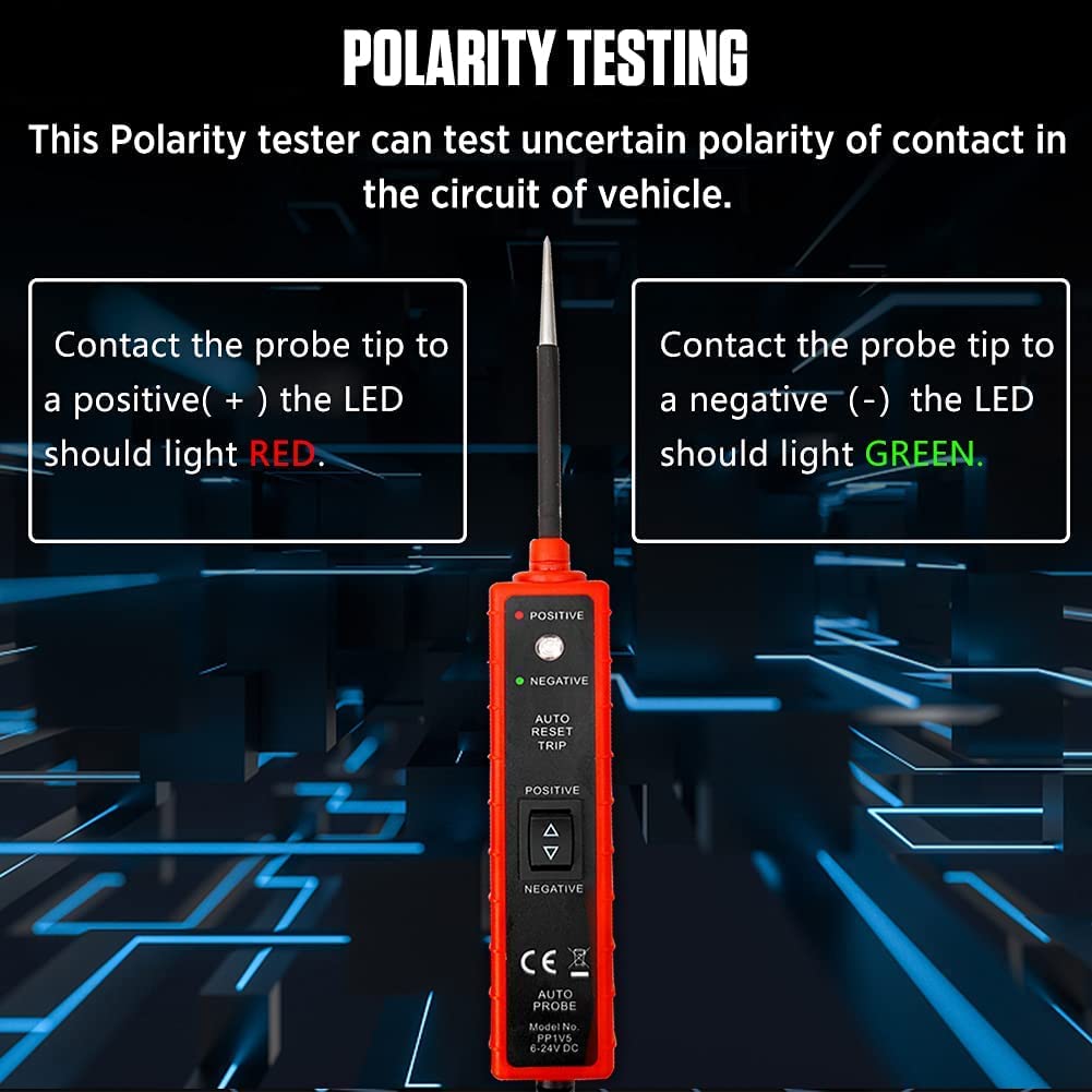 Power Circuit Probe Tester with Overload Protection and Component Activation, Polarity Identify Continuity Short Circuit Tester 6-24V with LED Test Light, Buzzer Warning,13FT Long Extension Cable - Image 3
