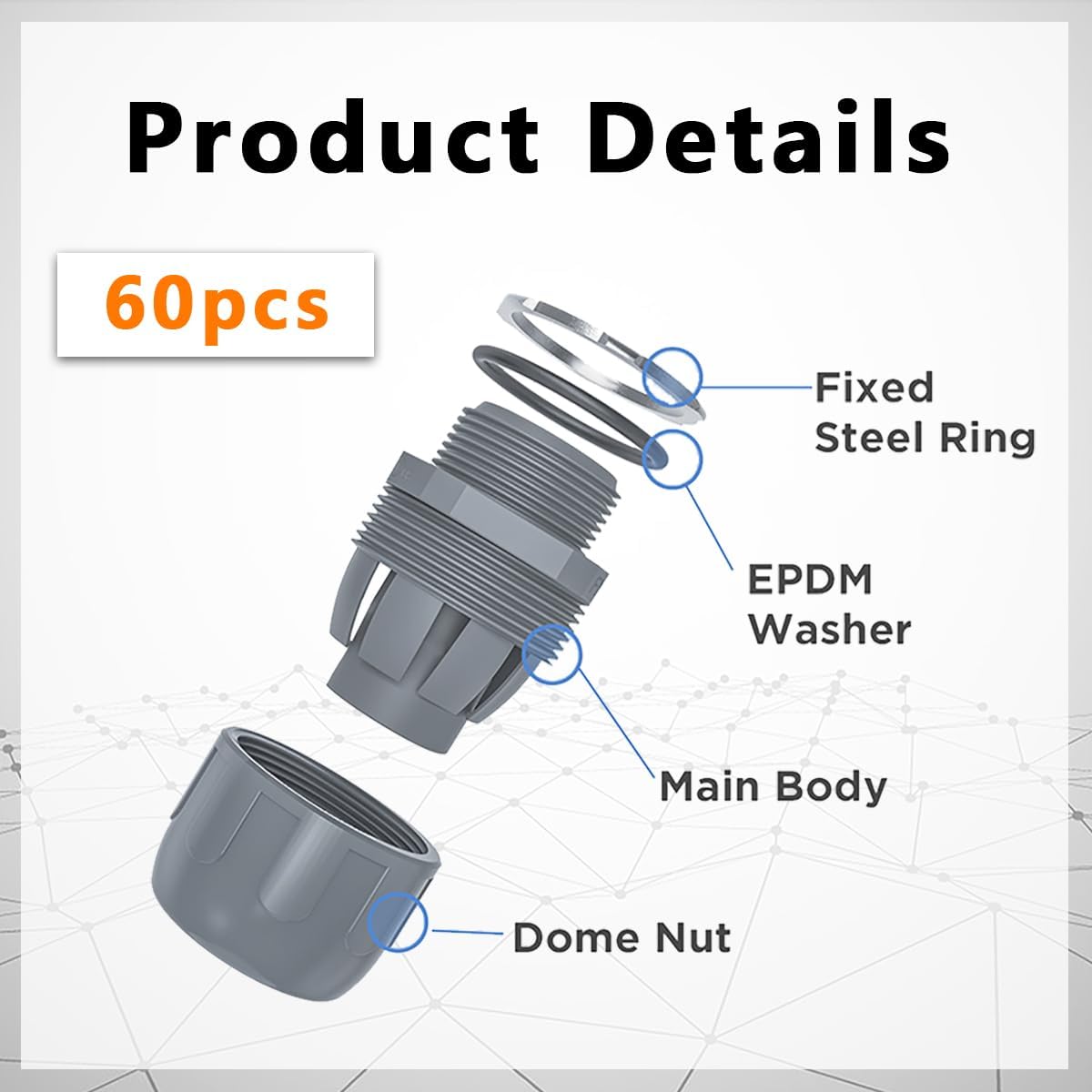 60 Pcs 1/2 Inch Liquid Tight Connector PVC Electrical Conduit Fittings Non-Metallic Connector 180 Degree Flexible Conduit Connector for Home Bathroom Kitchen Pipe, Gray - Image 3