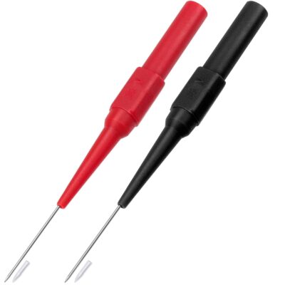 OIIKI 2Pcs 0.7mm Test Probe Pins, Non-Destructive Insulation Wire Piercing Needle, Stainless Steel Back Probe Pins, Super Tip Multimeter Probes for Banana Socket Plug, Car Tester (Black&Red)
