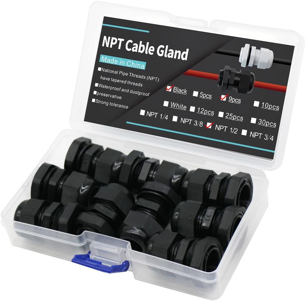 Cable Gland Electrical Conduit Fittings, NPT 1/2" Liquid Tight Connector 9PCS, Excellent Anti Pull Protection For Wires, Widely Used For Wire Splicing And Cable Fixation