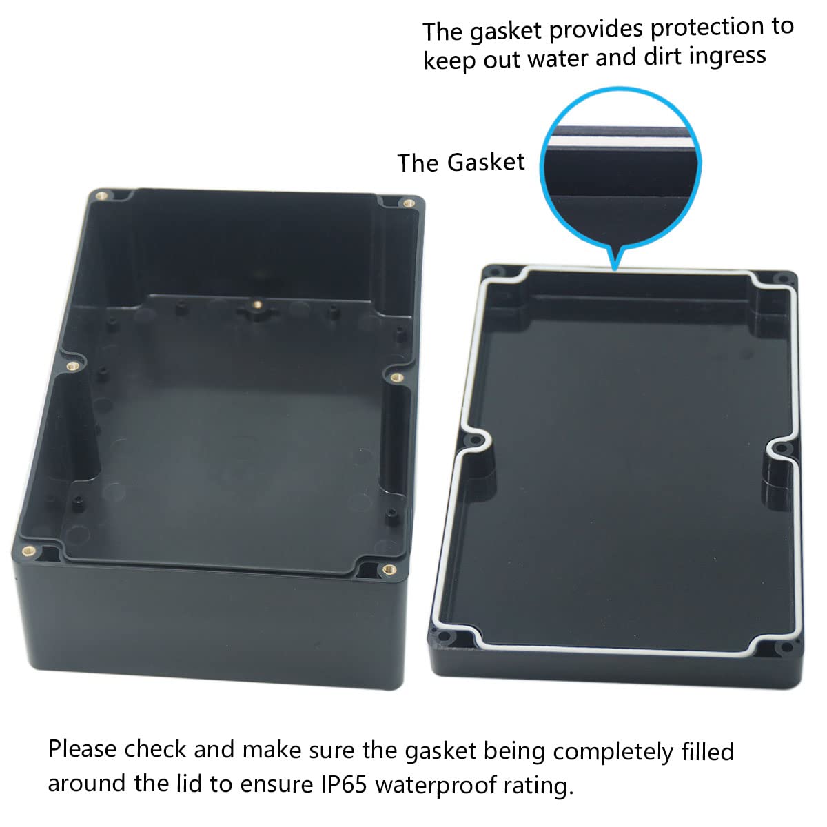 Junction Box, Zulkit Project Box IP65 Waterproof Dustproof ABS Plastic Electrical Boxes Electronic Enclosure Black 9.1 x 5.9 x 3.4 inch(230 x 150 x 85 mm)(Pack of 1) - Image 4