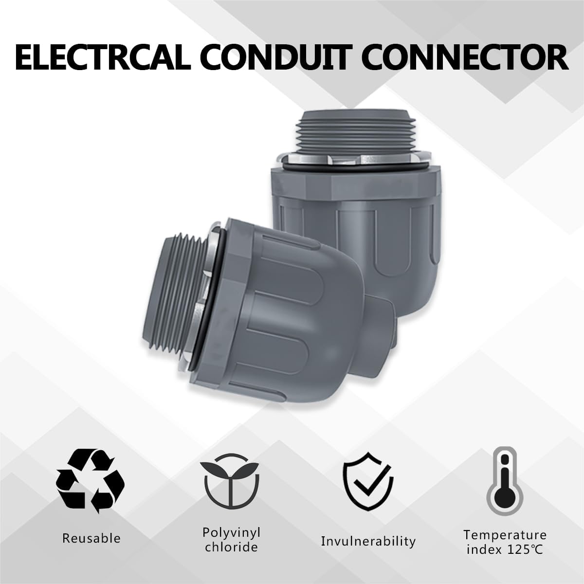 60 Pcs 1/2 Inch Liquid Tight Connector PVC Electrical Conduit Fittings Non-Metallic Connector 180 Degree Flexible Conduit Connector for Home Bathroom Kitchen Pipe, Gray - Image 4