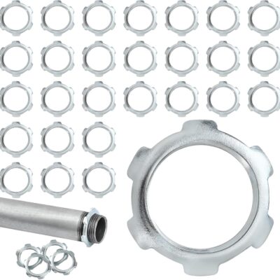 50 Pcs Electrical Conduit Lock Nut Rigid Conduit Lock Nut Galvanized Steel Sealing Lock Nut Electrical Conduits Fittings for Rigid IMC Conduit Chemical Pipelines and Industry, Silver (1/2 Inch)