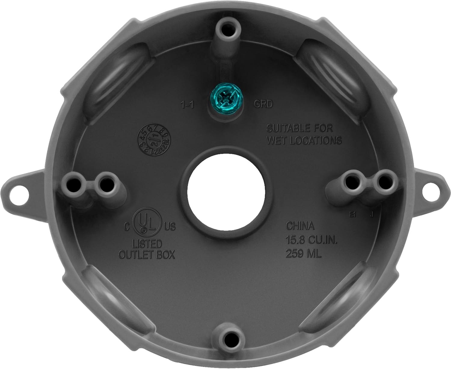 ENERLITES 4” Diameter Round Weatherproof Outlet Box with Five 3/4-in Threaded Outlets, Round Outdoor Electrical Box, 5 Holes 0.75” Each, 2-Gang, 5.4” Height x 4.05” Length x 1.57” Depth, EN4575 Grey