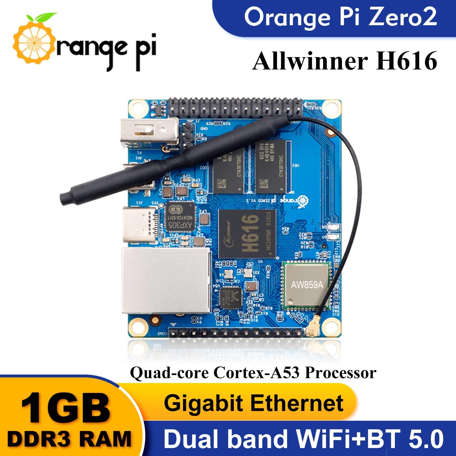 Zero2 1GB Allwinner H616 Quad Core 64 Bit with 2MB SPI Flash, Support WiFi BT5.0,Gigabit Ethernet, Single Board Computer Run Android,Ubuntu(Zero2+Heat Sink+Expansion Board+Case+Power Supply) - Image 2