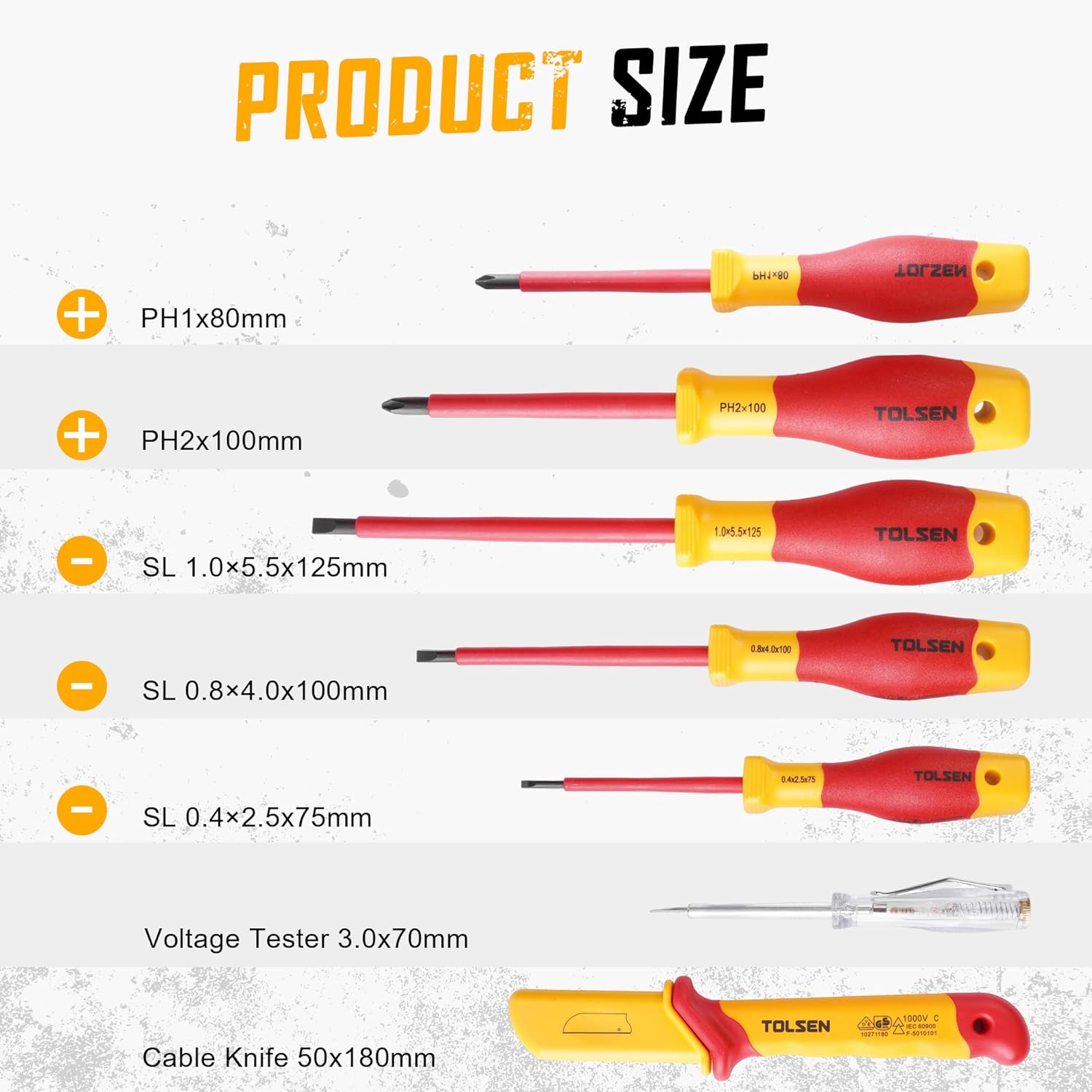 TOLSEN 11-Piece VDE Insulated Set, 1000V Insulated Electrician Tool Set, with Insulated Phillips and Slotted Screwdrivers, Insulated Pliers, and Wire Stripper - Image 2