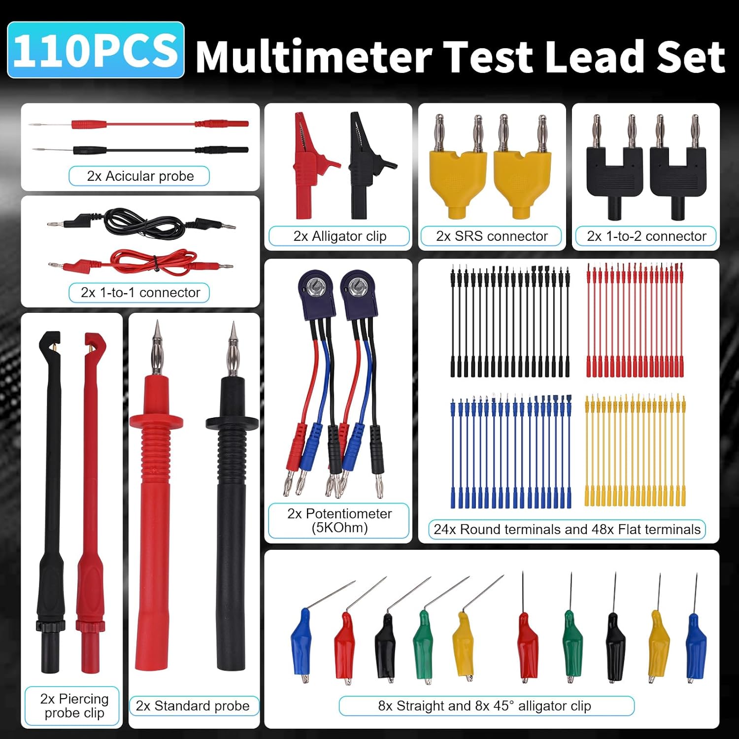 RESHY 110PCS Automotive Circuit Test Lead Kit, Multimeter Leads Kit,Multi Function Auto Diagnostic Tools with Power Back Probes Test Lead Set Wire Connectors Set - Image 3