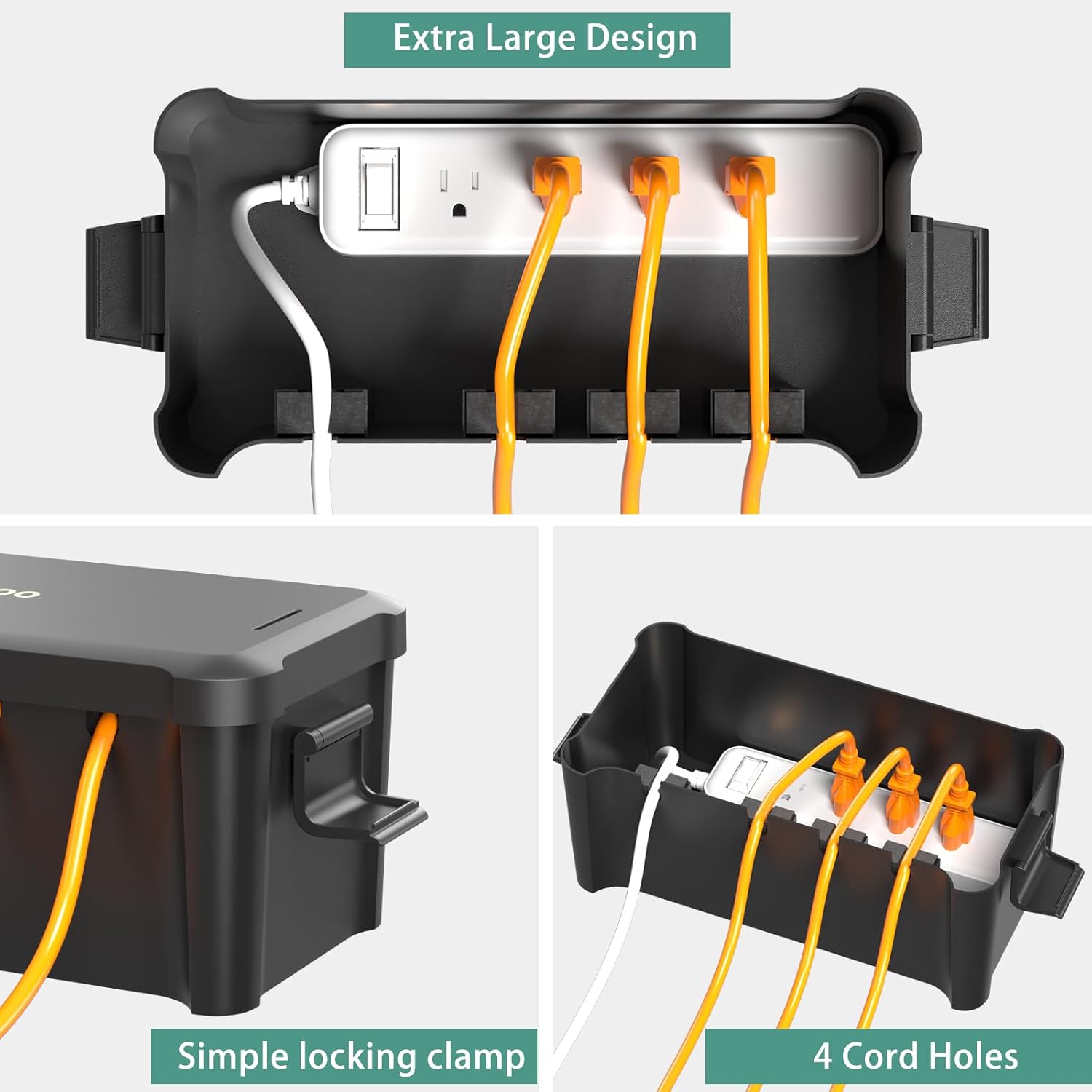 Diivoo Medium Outdoor Electrical Box Waterproof, Weatherproof Extension Cord Cover, Outdoor Plug Cover, Outdoor Extension Cord Box, Black - Image 7